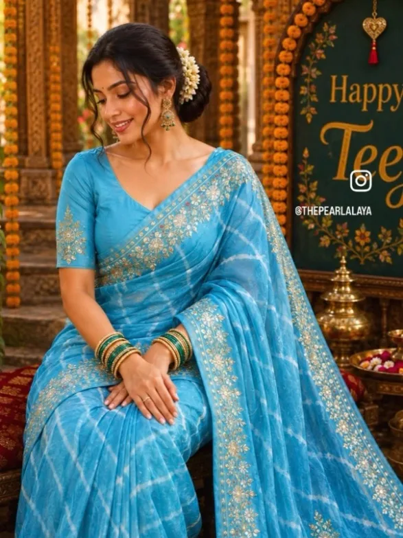 Teal-blue Gota Patti saree — Gota Patti Saree